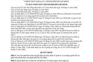 Quyết định 13/2009/QĐ-UBND  quy định  quản lý và sử dụng nguồn hỗ trợ phát triển chính thức của thành phố Hồ Chí Minh