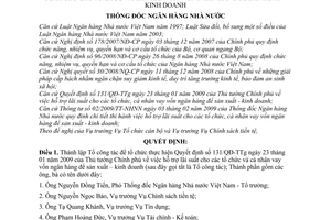 Quyết định  186/QĐ-NHNN  thành lập tổ công tác tổ chức thực hiện cơ chế hỗ trợ lãi suất cho các tổ chức và cá nhân vay vốn ngân hàng sản xuất KD