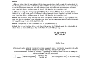 Thông tư 05/2009/TT-BNN bổ sung thuốc bảo vệ thực vật vào Danh mục được phép sử dụng ở Việt Nam