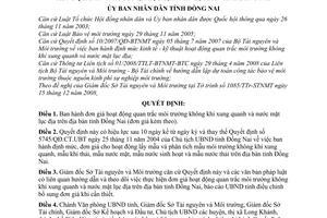Quyết định 03/2009/QĐ-UBND đơn giá hoạt động quan trắc môi trường không khí xung quanh và nước mặt lục địa trên địa bàn tỉnh Đồng Nai