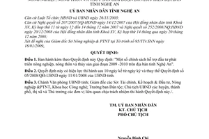 Quyết định 19/2009/QĐ-UBND  chính sách hỗ trợ đầu tư phát triển nông nghiệp, nông thôn thủy sản giai đoạn 2009 -2010