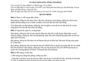 Quyết định 02/2009/QĐ-UBND  chế độ thu, nộp, quản lý sử dụng quỹ phòng, chống lụt, bão trên địa bàn tỉnh Lâm Đồng