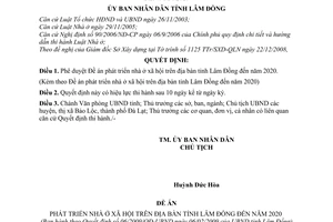 Quyết định 06/2009/QĐ-UBND  phê duyệt Đề án phát triển nhà ở xã hội trên địa bàn tỉnh Lâm Đồng đến năm 2020