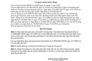 Quyết định 01/2009/QĐ-UBND điều chỉnh đơn giá cước vận chuyển hàng hoá bằng ô tô áp dụng trên địa bàn tỉnh Lạng Sơn