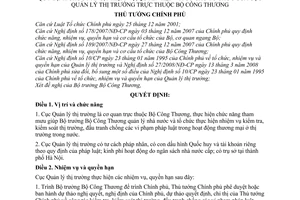 Quyết định 19/2009/QĐ-TTg quy định chức năng, nhiệm vụ, quyền hạn và cơ cấu tổ chức của Cục Quản lý thị trường trực thuộc Bộ Công thương