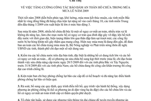 Chỉ thị 242/CT-BNN-TL năm 2009 tăng cường công tác bảo đảm an toàn hồ chứa