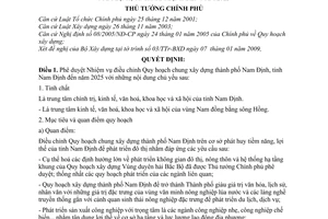 Quyết định  156/QĐ-TTg  phê duyệt nhiệm vụ điều chỉnh quy hoạch chung xây dựng thành phố Nam Định, tỉnh Nam Định đến năm 2025