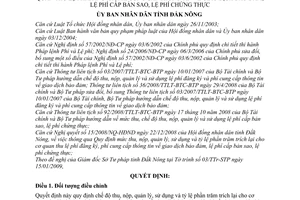 Quyết định 05/2009/QĐ-UBND  mức thu, nộp, quản lý, sử dụng tỷ lệ phần trăm trích lại cho cơ quan thu lệ phí đăng ký, phí cung cấp thông tin