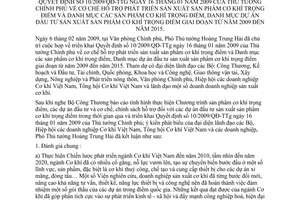 Thông báo 39/TB-VPCP kết luận Phó Thủ tướng Hoàng Trung Hải triển khai Quyết định 10/2009/QĐ-TTg hỗ trợ sản xuất sản phẩm cơ khí trọng điểm 2009-2015