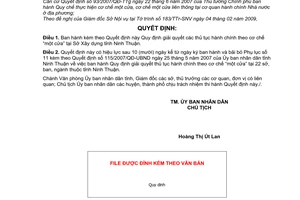 Quyết định 50/2009/QĐ-UBND quy định giải quyết các thủ tục hành chính theo cơ chế “một cửa”  sở xây dựng tỉnh Ninh thuận