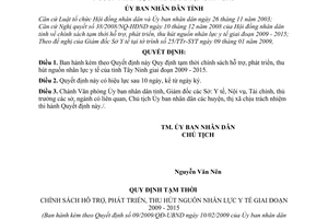 Quyết định 09/2009/QĐ-UBND Quy định tạm thời chính sách hỗ trợ, phát triển