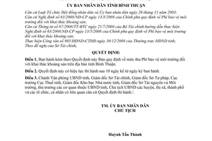 Quyết định 10/2009/QĐ-UBND quy định mức thu phí bảo vệ môi trường đối với khai thác khoáng sản trên địa bàn tỉnh Bình Thuận