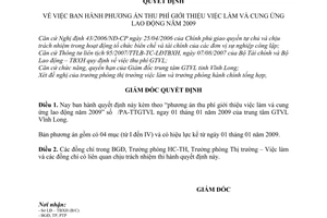 Quyết định 31/QĐ-TTGTVL phương án thu phí giới thiệu việc làm