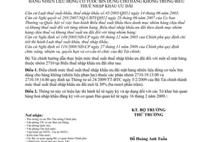 Thông tư 30/2009/TT-BTC điều chỉnh mức thuế thuế nhập khẩu ưu đãi mặt hàng nhiên liệu động cơ tuốc bin hàng không biểu thuế nhập khẩu ưu đãi