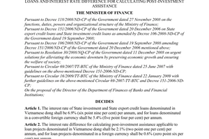 Decision No. 291/QD-BTC of February 12, 2009, promulgating interest rates of state export and investment credit loans and interest rate difference for calculating post-investment assistance.