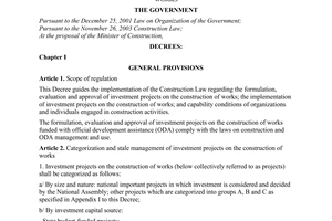 Decree No. 12/2009/ND-CP of February 12, 2009, on management of investment projects on the construction of works