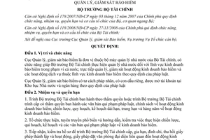 Quyết định 288/2009/QĐ-BTC chức năng nhiệm vụ quyền hạn cơ cấu Cục Quản lý giám sát bảo hiểm