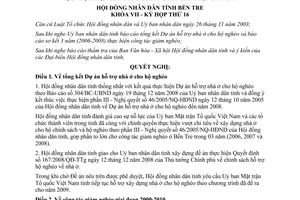 Nghị quyết 03/2009/NQ-HĐND hỗ trợ nhà ở hộ nghèo công tác giảm nghèo Bến Tre