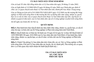 Quyết định 06/2009/QĐ-UBND chức năng nhiệm vụ quyền hạn Sở Nông nghiệp Ninh Bình