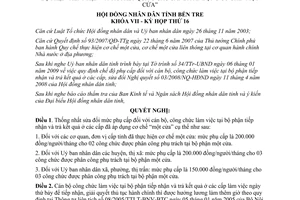 Nghị quyết 05/2009/NQ-HĐND phụ cấp cán bộ bộ phận tiếp nhận Bến Tre