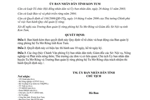 Quyết định 17/2009/QĐ-UBND tổ chức hoạt động Ban quản lý rừng phòng hộ Tu Mơ Rông Kon Tum