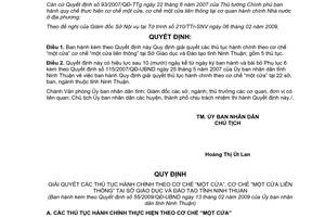 Quyết định 55/2009/QĐ-UBND Quy định giải quyết thủ tục hành chính