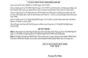 Quyết định 328/QĐ-UBND 2009 Kế hoạch thực hiện 30/2008/NQ-CP 01/NQ-CP Bình Phước