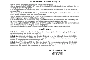 Quyết định 23/2009/QĐ-UBND quản lý, kinh doanh, cung ứng và sử dụng vật liệu nổ công nghiệp trên địa bàn tỉnh Nghệ An