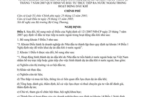 Nghị định 17/2009/NĐ-CP đầu tư trực tiếp ra nước ngoài trong hoạt động dầu khí sửa đổi nghị định 121/2007/NĐ-CP