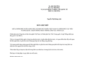 Biên bản ghi nhớ trong lĩnh vực nhân lực giữa Việt Nam Tiểu Vương quốc Ả-rập Thống Nhất  2009