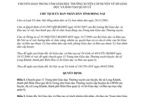 Quyết định 371/QĐ-UBND 2009 chuyển giao Trung tâm Giáo dục Thường xuyên cấp huyện Sở Giáo dục quản lý Đồng Nai