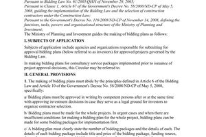 Circular No. 02/2009/TT-BKH of February 17, 2009, guiding the making of bidding plans