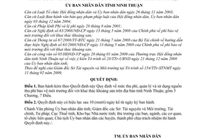 Quyết định 59/2009/QĐ-UBND  mức thu phí, quản lý và sử dụng nguồn thu phí bảo vệ môi trường đối với khai thác khoáng sản trên địa bàn tỉnh Ninh Thuận