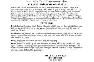 Quyết định 03/2009/QĐ-UBND Quy định định mức xây dựng và phân bổ dự toán kinh phí đối với các đề tài dự án khoa học và công nghệ