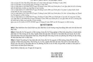 Quyết định  07/2009/QĐ-UBND  Quy định bảo vệ môi trường trong hoạt động chăn nuôi trên địa bàn tỉnh Bạc  Liêu