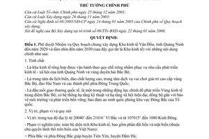 Quyết định 220/QĐ-TTg phê duyệt nhiệm vụ quy hoạch chung xây dựng khu kinh tế Vân Đồn, tỉnh Quảng Ninh đến 2020 và tầm nhìn đến 2030
