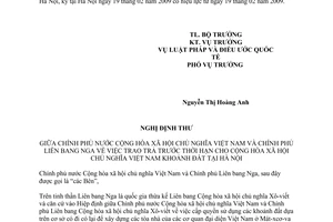 Nghị định thư trao trả trước thời hạn cho Việt Nam khoảnh đất tại Hà Nội giữa Việt Nam Nga 2009