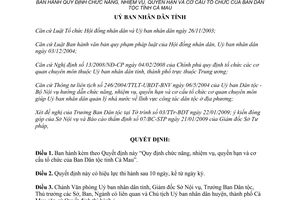 Quyết định 02/2009/QĐ-UBND chức năng nhiệm vụ quyền hạn Ban Dân tộc tỉnh Cà Mau