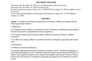 Decision No. 236/QD-TTg of February 20, 2009, approving the scheme on promotion of Vietnam’s offshore investment
