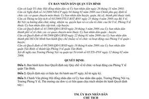 Quyết định  02/2009/QĐ-UBND  Quy chế về tổ chức và hoạt động của Phòng Y tế quận Tân Bình