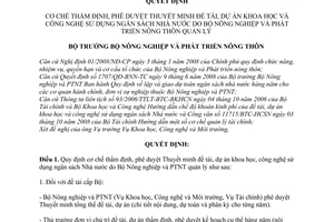 Quyết định 405/QĐ-BNN-KHCN  cơ chế thẩm định, phê duyệt Thuyết minh đề tài, dự án khoa học, công nghệ sử dụng ngân sách Nhà nước