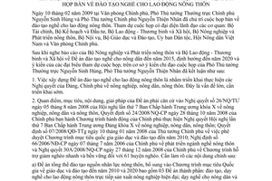 Thông báo 56/TB-VPCP kết luận Phó Thủ tướng Chính phủ Nguyễn Thiện Nhân họp bàn đào tạo nghề cho lao động nông thôn