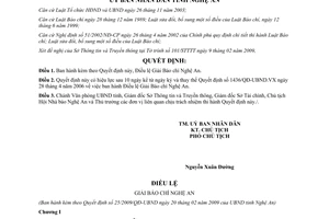 Quyết định 25/2009/QĐ-UBND Điều lệ Giải Báo chí Nghệ An