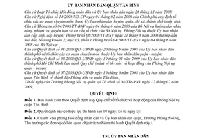 Quyết định  01/2009/QĐ-UBND quy chế về tổ chức và hoạt động của Phòng Nội vụ quận Tân Bình