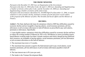 Decision No. 30/2009/QD-TTg of February 23, 2009, on supports for laborers who are laid off by enterprises facing difficulties caused by economic decline