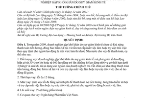 Quyết định  30/2009/QĐ-TTg  hỗ trợ đối với người lao động mất việc làm trong doanh nghiệp gặp khó khăn do suy giảm kinh tế