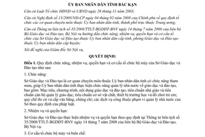 Quyết định 364/QĐ-UBND 2009 chức năng nhiệm vụ quyền hạn cơ cấu Sở GDĐT Bắc Kạn