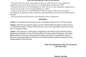 Decision No. 378/QD-NHNN of February 24, 2009, on the base interest rate in Vietnamese dong