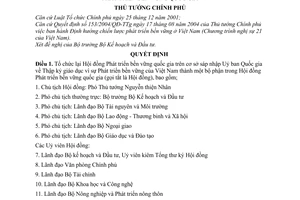 Quyết định  248/QĐ-TTg  điều chỉnh chức năng, nhiệm vụ, cơ cấu tổ chức của Hội đồng phát triển bền vững quốc gia