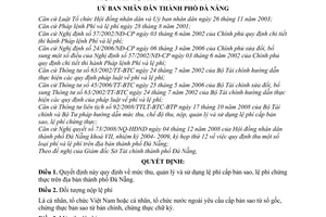 Quyết định 08/2009/QĐ-UBND quy định mức thu, quản lý và sử dụng lệ phí cấp bản sao, lệ phí chứng thực trên địa bàn  Đà Nẵng
